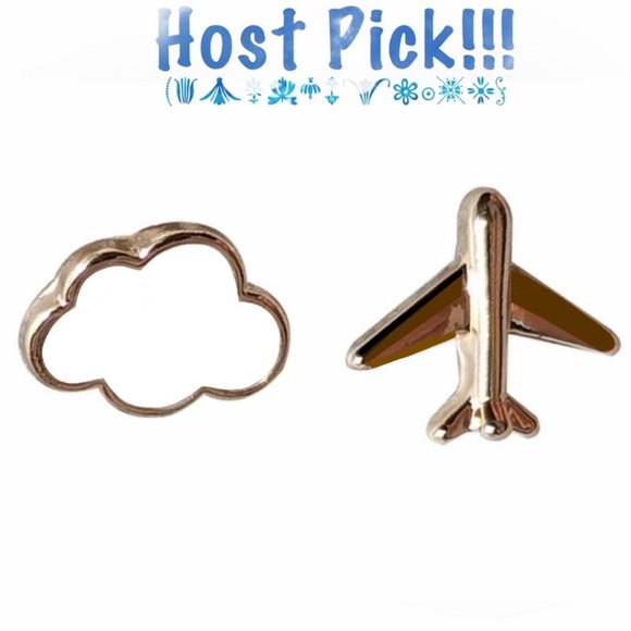 Free People Jewelry - “Fly the Friendly Skies” Airplane Plane & Cumulus Cloud Sky Weather Travel Studs